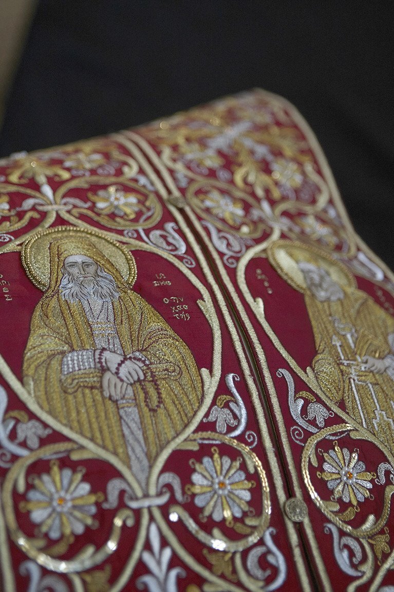 Iviron Gold Saints 1 Stole - Burgundy with Gold Embroidery - Image 3