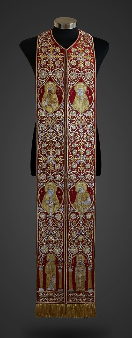 Iviron Gold Saints 1 Stole - Burgundy with Gold Embroidery